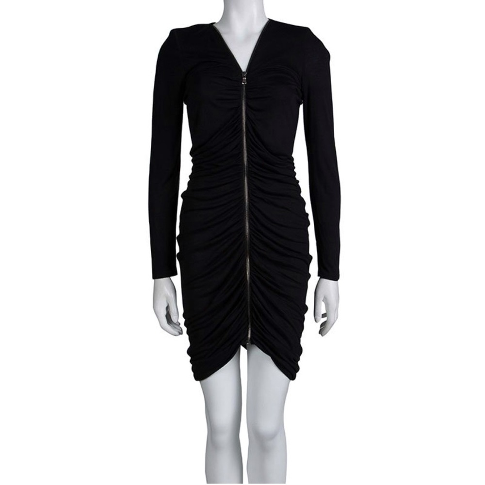 Emilio Pucci Black Knit Ruched Zipper Front Long Sleeve Cocktail Dress Size 8